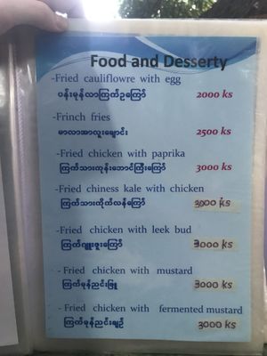 Menu at Mrs Popcorn's Garden in Hsipaw