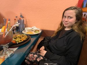 Eating veggie fajitas  at Fiesta Mexicana in Page