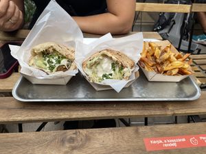 Falafel pita and fries  at Hummus Bar - Hollan Erno in Budapest