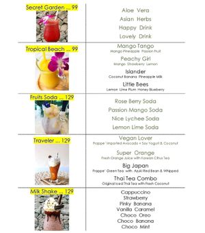 drink menu at Salad Memory in Phuket