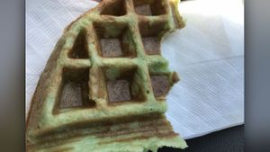 A green waffle!  at TeaZenTea in Brentwood