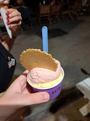 Passionfruit and strawberry at La Scogliera Gelateria in Monterosso Al Mare