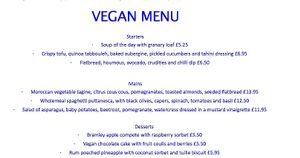 Screenshot of vegan menu, taken from the confirmation email. at Breda Murphy Restaurant in Whalley