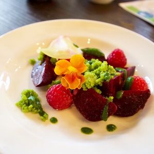 taster of raspberry, avocado and lime with beetroot, different but lovely combo  at The Swigg in Swansea