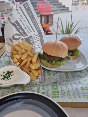 Vegan burger plater was so yum at Bistro Arbol in Lanzarote