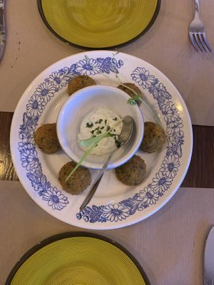 Falafel with mint lemon and garlic dip at Bistro Arbol in Lanzarote