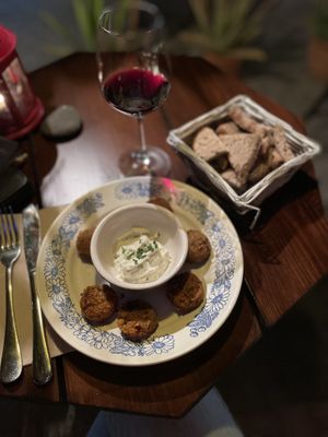 Funky falafel and bread  at Bistro Arbol in Lanzarote
