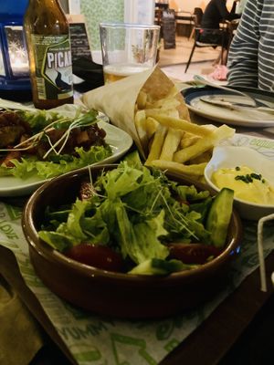 Vegan burger with fries   at Bistro Arbol in Lanzarote
