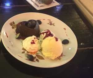 Chocolate panacotta with hazelnut ice cream at Bistro Arbol in Lanzarote