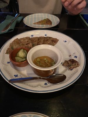 Pancake salato con cipolle e salsina! Favoloso   at Bistro Arbol in Lanzarote