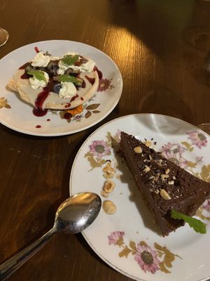Pavlova and chocolate cake   at Bistro Arbol in Lanzarote