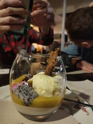 The dessert called dune with maracuja ice cream. at Bistro Arbol in Lanzarote