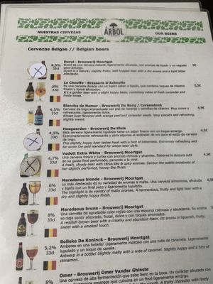 Craft beer menu  at Bistro Arbol in Lanzarote