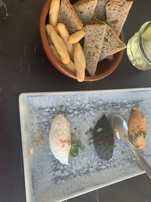 Trio of dips with bread  at Bistro Arbol in Lanzarote