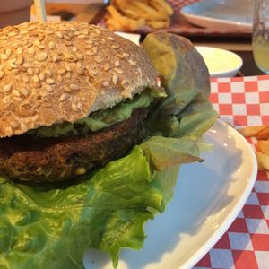 Guacamole on the vegan burger  at Bistro Arbol in Lanzarote
