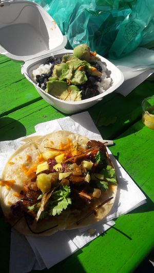 Vegan taco, side of beans and rice. Fantastic... at Taco Grilla in Key West
