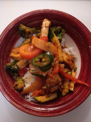 GF Spicy Thai Chili Tofu and Veggies

 at Asian Outpost - AO Hawaiian Hideout in Chicago