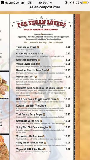 Vegan Menu! at Asian Outpost - AO Hawaiian Hideout in Chicago