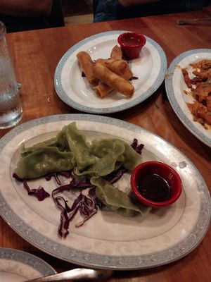 vegan lumpia, vegan dumplings, vegan panang poutine at Asian Outpost - AO Hawaiian Hideout in Chicago