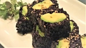 Forbidden black rice & avocado = Blavocado Roll at Asian Outpost - AO Hawaiian Hideout in Chicago