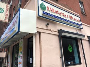 Outside of venue at Saravana Bhavan in New York City