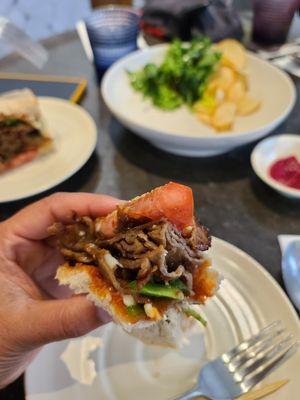 Inside view of vegan philly sandwich  at Sun the Bud - 썬더버드 in Seoul