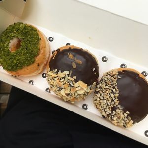 three flavours of vegan donuts at The Rolling Donut - Dublin 2 in Dublin