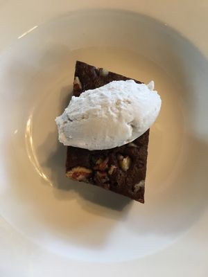 Chocolate brownie and vegan whipped cream at Rooftop Restaurant and Bar - Royal Shakespeare Company in Stratford-upon-avon