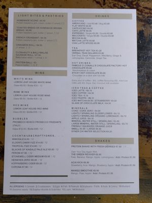 Menu as of May 2026 at Lemon Leaf in Kinsale