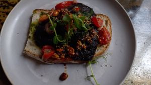 Mushrooms on toast (veganised - tomatoes substituted for cheese) at Lemon Leaf in Kinsale