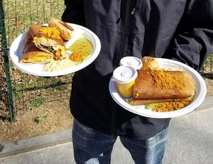 Masala dosa and samosa and special pondicherry at NY Dosas in New York City
