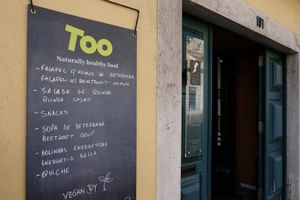Exterior menu at TOO Naturally Healthy Food in Lisbon