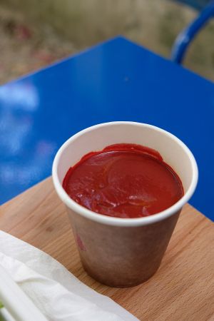Beet soup at TOO Naturally Healthy Food in Lisbon