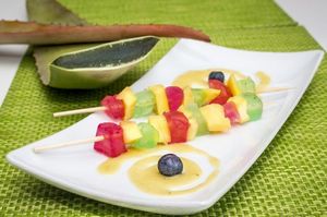 Aloe Vera Dessert with exotic fruits and banana-mit dressing at Past & Future in Fuerteventura