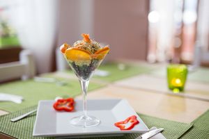 Soya Chicken Curry Cocktail. So good. Beautiful plating too! at Past & Future in Fuerteventura