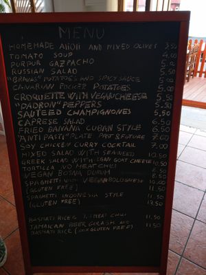 Menu at Past & Future in Fuerteventura