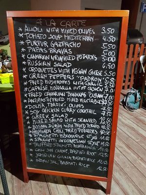 Menu at Past & Future in Fuerteventura