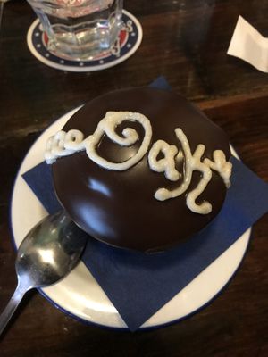 Oak cupcake. Had vanilla “cream” filling and reminded me of a hostess cupcake. Vegan at Oak  in Seattle