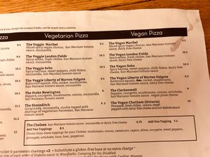 Veg menu at Wedge Issue Pizza in London