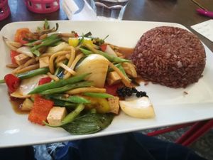 Pad cha with tofu and brown rice at OnThai in Ljubljana