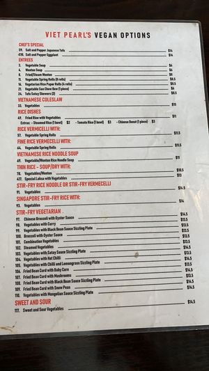 Vegan Menu at Viet Pearl in Northcote