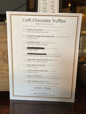 Multiple vegan truffle flavors at Mutari Chocolate House & Factory in Santa Cruz