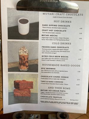 Drinks can all be made vegan but not the baked goods. at Mutari Chocolate House & Factory in Santa Cruz