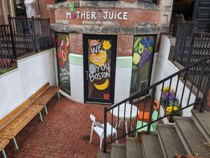Entrance is downstairs at Mother Juice - Newbury St in Boston