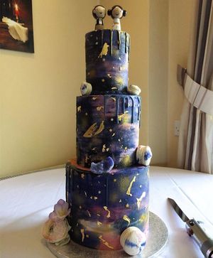 Star Wars themed wedding cake. at Vic's Vegan Bakes in Hereford