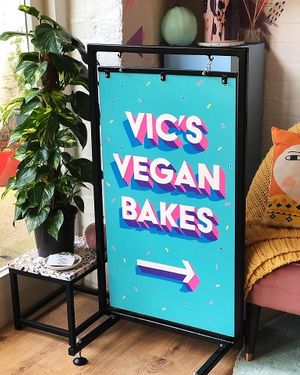 Signage at Vic's Vegan Bakes in Hereford