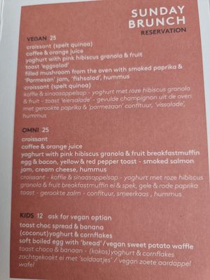 Vegan brunch menu on Sunday at Vero Caffe in Bruges