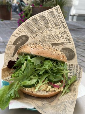 Bagel with vegan eggsalad  at Vero Caffe in Bruges