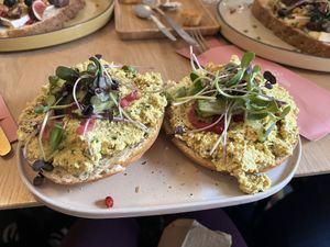 Tofu Egg salad bagel   at Vero Caffe in Bruges