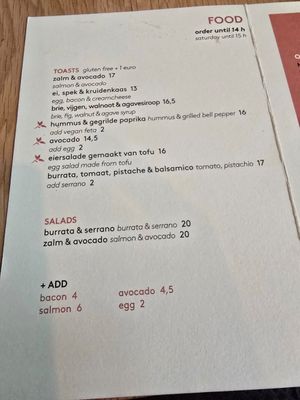 Part of menu - vegan is labelled at Vero Caffe in Bruges